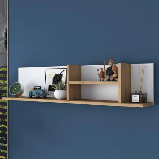Arqam Furnish White & Oak Brown Multifunctional Wall Shelf or Decor