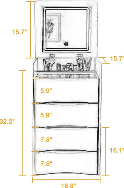 Arqam furnish Integrated with Flip Top Lighted Mirror, Vanity Desk with Internal Storage Area,2 Drawers, Makeup Vanity Table with Storage Makeup Stool, Practical and Space Saving, Bedroom 3