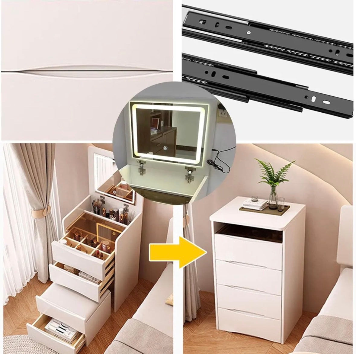 Arqam furnish Integrated with Flip Top Lighted Mirror, Vanity Desk with Internal Storage Area,2 Drawers, Makeup Vanity Table with Storage Makeup Stool, Practical and Space Saving, Bedroom 3