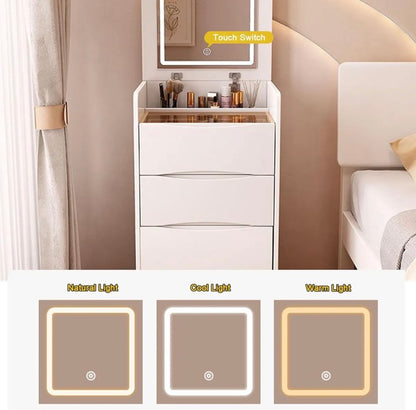 Arqam furnish Integrated with Flip Top Lighted Mirror, Vanity Desk with Internal Storage Area,2 Drawers, Makeup Vanity Table with Storage Makeup Stool, Practical and Space Saving, Bedroom 3