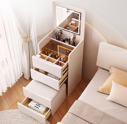 Arqam furnish Integrated with Flip Top Lighted Mirror, Vanity Desk with Internal Storage Area,2 Drawers, Makeup Vanity Table with Storage Makeup Stool, Practical and Space Saving, Bedroom 3